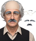 Grey Grandpa Old Man Wig with Mustache Eyebrows Glasses - Costume Accessory