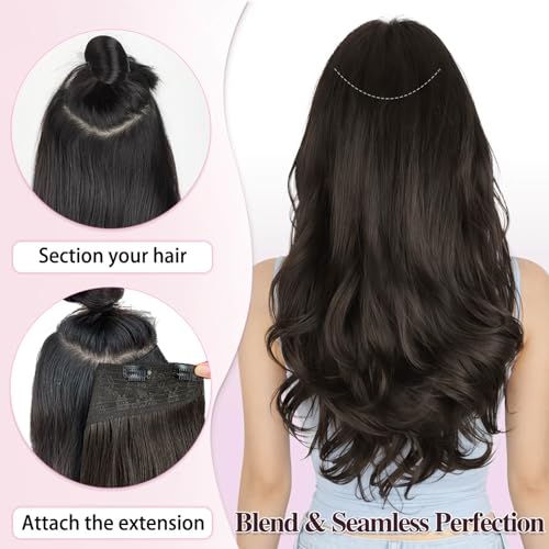 ALXNAN 24" Black Wavy Layered Clip-In Hair Extensions for Women