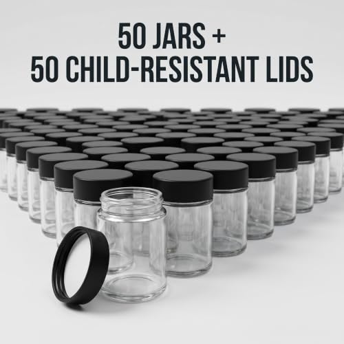 3 oz Glass Jars with Child-Resistant Black Caps - Bulk Storage for Cosmetics & Salves