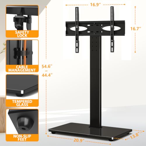 TAVR Swivel Floor TV Stand for 32-75 Inch TVs Up to 110 lbs, Black Glass Base, No Power Strip