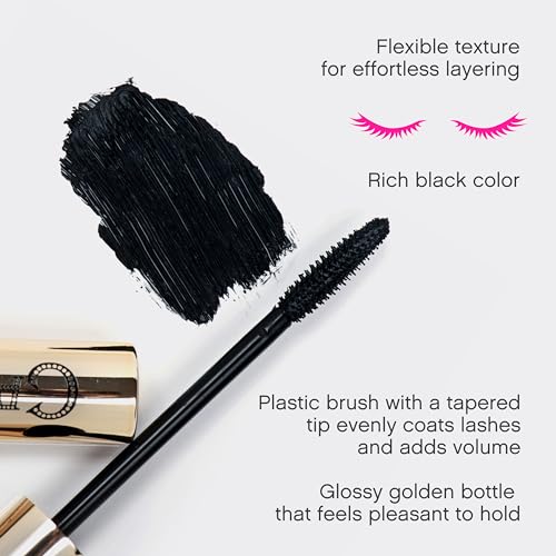 Vivienne Sab? Cabaret Premiere Black Mascara, Volume and Length, Defining, Curling, No Flaking, No Clumping, Smudge Proof, Washable, Cruelty-Free, Made in Europe, (01 Black), 0.3 Fl Oz, 1 Pack