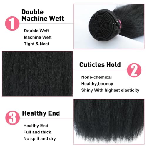 18 Inch Kinky Straight Human Hair Bundles Natural Black 3Pcs Brazilian Virgin