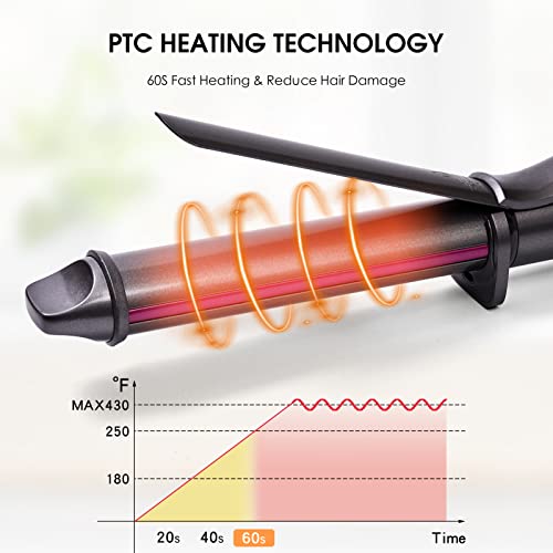 Nycoba Pink 1.25 Inch Curling Iron with 6 Heat Settings & LED Display