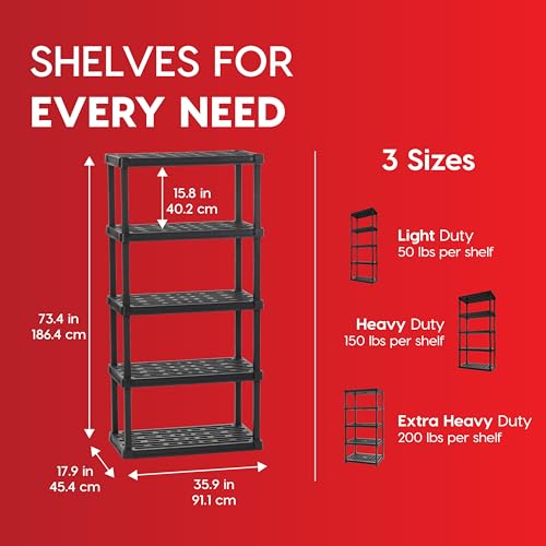 IRIS USA Heavy Duty Plastic Storage Shelves - 73 inch Tall Black Garage & Home Organizer