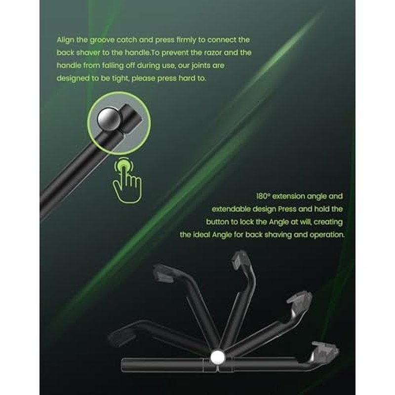 Back Shaver for Men, Manual Body Hair Trimmer with 4 Replaceable Wide Blades, Extendable Long Handle, 180¡Æ Adjustable Arm, Wet & Dry Use