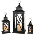 Black 3-Piece Vintage Lantern Set - 20'', 13'', 9'' Indoor & Outdoor Candle Holders