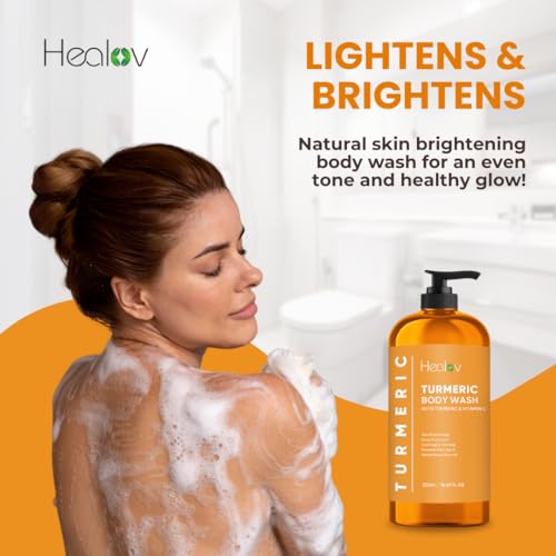 Turmeric Body Wash ? Skin Brightening Soap for Dark Spots, Hyperpigmentation ? Exfoliating Turmeric Face Wash Reduces Acne, Scars, & Cleanses Skin ? Natural Bath Liquid Soap