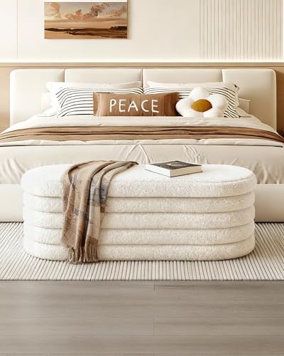43-Inch Storage Ottoman Bench with Padded Top and Sherpa White Fabric