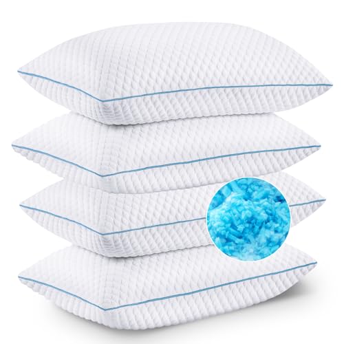 King Size Shredded Memory Foam Bed Pillows Set of 4 - Adjustable Support, Cooling Cover