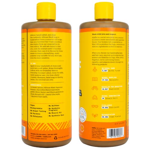 Alaffia Authentic African Black Soap, Unscented, 2-Pack ? All-in-One Moisturizing Cleanser for Face, Hands, Body & Hair, 32 Oz Ea