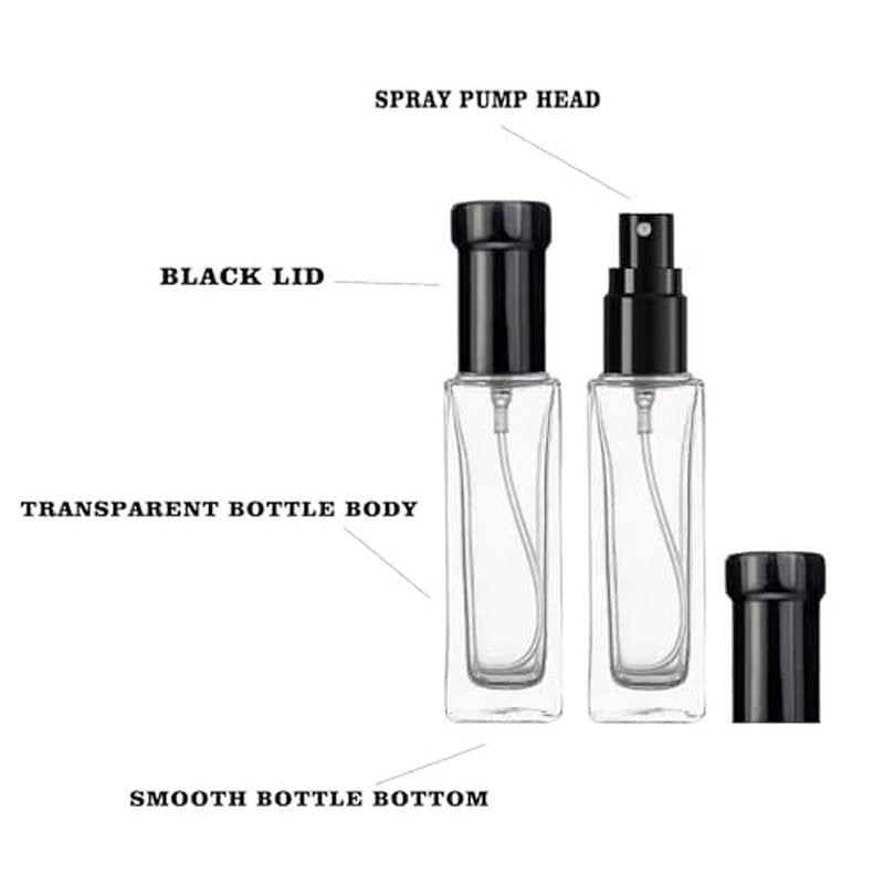 8PCS 20ml Perfume Spray Bottle, Mini Portable Travel Glass Square Spray Bottle,Small Fine Mist Spray Bottle, Refillable Glass Spray Bottle, Sample Spray Bottle (Black, 20ml)