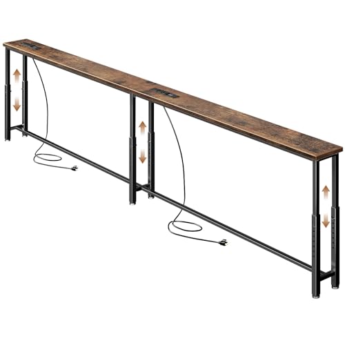 102.4-Inch Narrow Adjustable Console Table with Charging Station - Rustic Brown