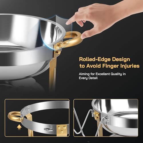 BOEASTER 2-Pack 5QT Stainless Steel Buffet Chafing Dishes Set with Gold & Silver Finish
