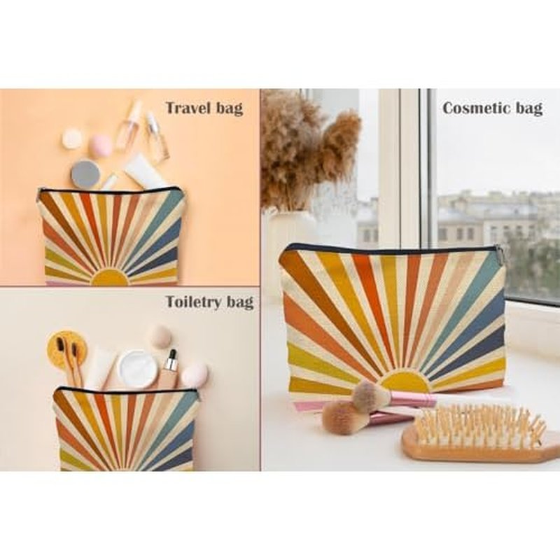 Boho Makeup Bag, Boho Sunshine Cosmetic Bags for Women, Boho Gifts for Women, Retro Small Makeup Cosmetic Bag for Purse