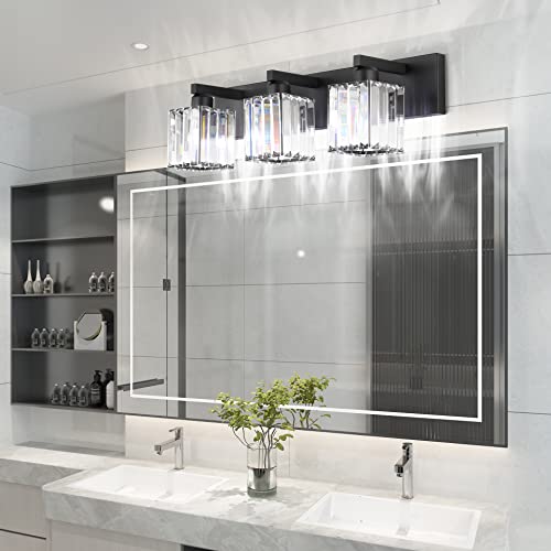 Black Vanity Light Fixture 3-Light Crystal Modern Bathroom Wall Sconce - 23 Inch