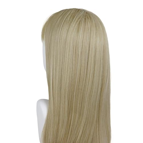 24 Inch Blonde Long Straight Wig with Bangs for Women - Cosplay & Daily Wear - Natural Synthetic Fiber
