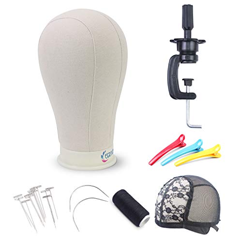 21 Inch Canvas Wig Head Stand Set for Styling & Display - Light Brown Variant