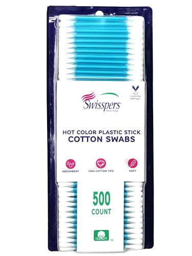 Swisspers Hot Color Cotton Swabs - 100% Cotton Tips, Vibrant Plastic Sticks, 500 Pack