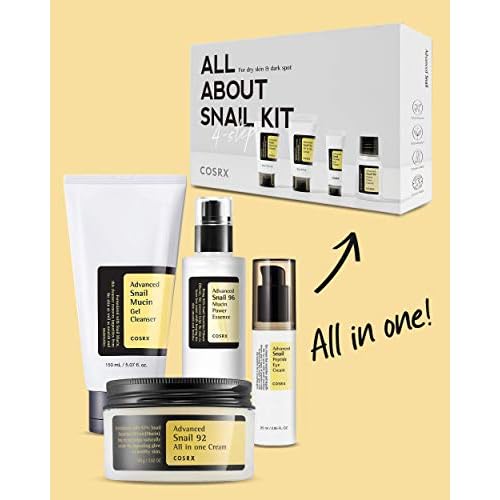 COSRX All About Snail Set + Hydrogel Mask 3EA- Snail Mucin Skincare Set and Glass Glow Hydrogel Collagen Face Mask, Travel Essentials, Stocking Stuffers, Korean Skin Care