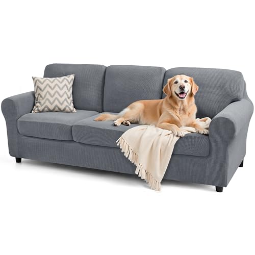 Large Light Gray 7-Piece Sofa Slipcover Set with Cushion & Backrest Protectors