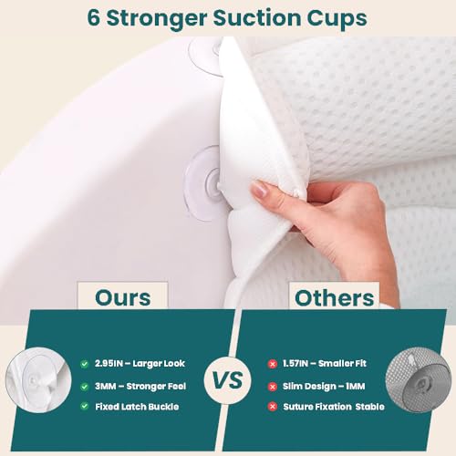 White Bath Pillow for Tub - Luxury Head & Neck Support, Non-Slip Suction