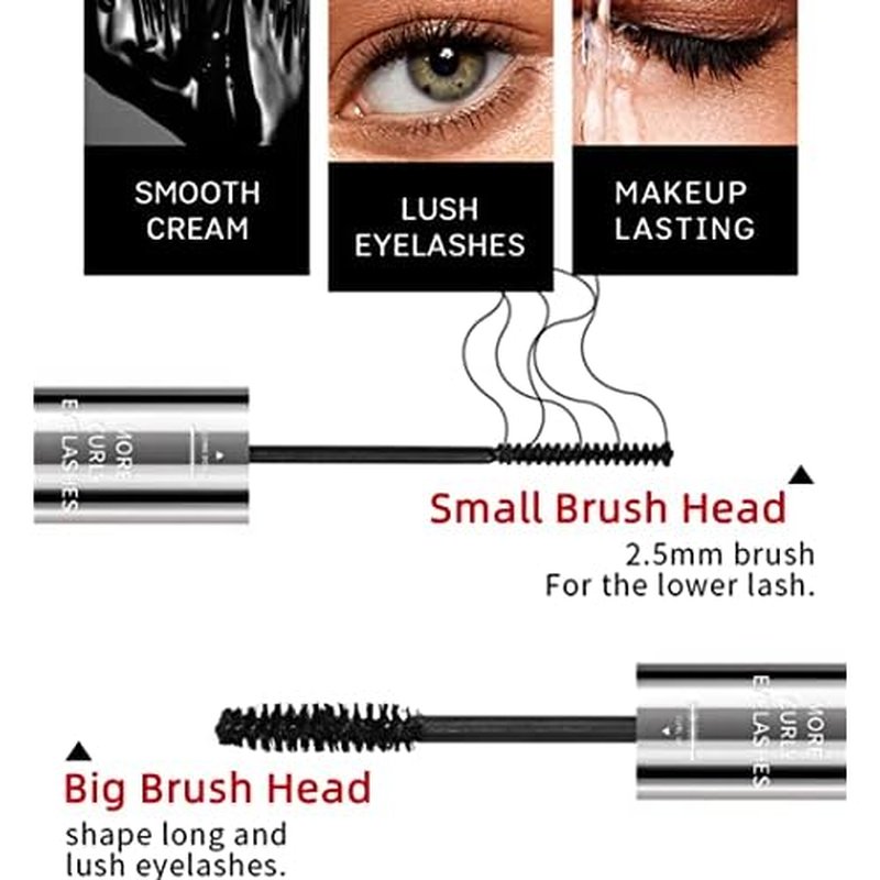 2 in 1 Mascara for Fine Short Eyelash, Big and Small Brush, Washable Voluminous Eyelash Mascara Intense Lengthening for Women and Girls, Black (1 Pcs)