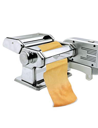 Electric Pasta Maker Machine with Motor & Hand Crank, Ravioli Roller, Adjustable Thickness