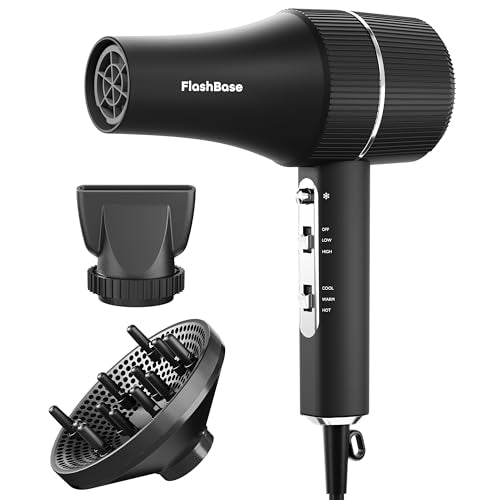 Flashbase Black Professional Ionic Hair Dryer 1875W with Diffuser