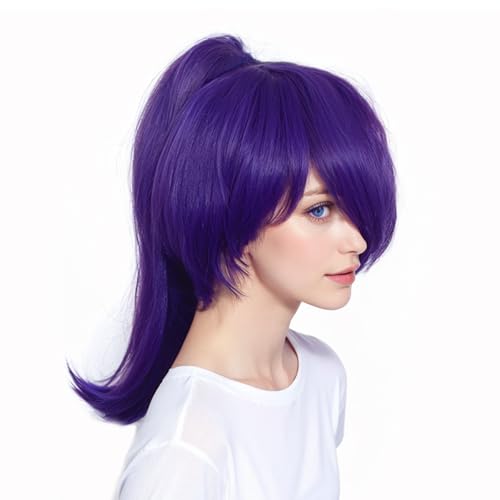 Purple Short Straight Wig with Detachable Ponytail for Women’s Anime & Halloween - NIUOBYS