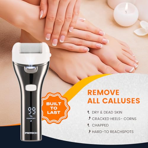Electric Foot Callus Remover, Rechargeable Portable Electronic Foot File Pedicure Kit, Pedicure Tools for feet, 3 Roller Heads, 3 Speed, Battery Display for Remove Cracked Heels Calluses£¨BCM-1852£©