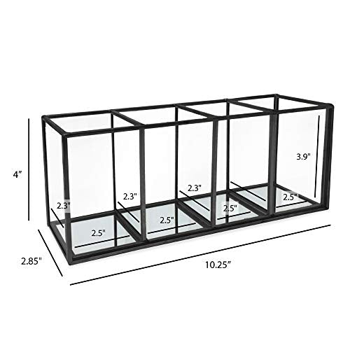Isaac Jacobs 4-Compartment Organizer with Mirror Base - Black - Multi-Functional Storage