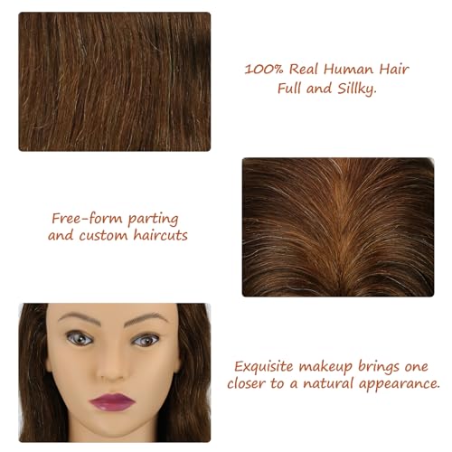 Mannequin Head Human Hair 14 Inch Dark Brown - Practice & Styling Head with Stand & Clips - Variation 4