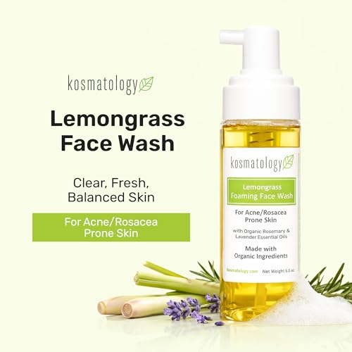 Organic Lemongrass Face Wash for Acne-Prone Skin - 6 oz, Gentle Daily Cleanser with Natural Botanicals