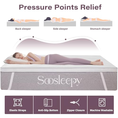SOOSLEEPY Full Size 3 Inch Memory Foam Mattress Topper with Removable Cooling Cover