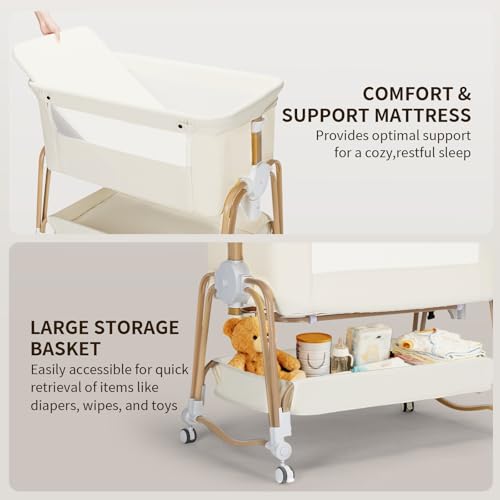 Suihuooo 4-in-1 Baby Bassinet with Mosquito Net - Cream White Portable Bedside Sleeper & Travel Cradle