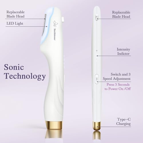 Dermaplane-razor for Women Face,Sonic Dermaplane,Sonic Dermaplaning Tool,Face Shaver Facial Hair Removal & Peach Fuzz Romover + 12 Blades (White)