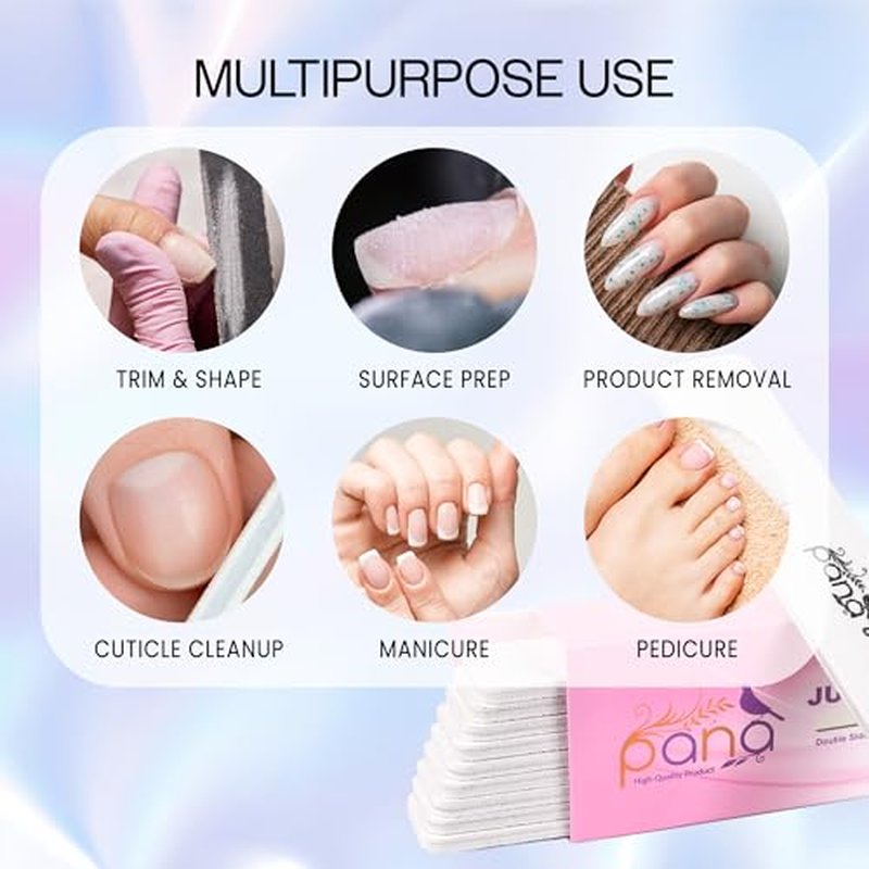 10pcs - PANA Jumbo Double-Sided Emery Nail File for Manicure, Pedicure, Natural, and Acrylic Nails - White (Grit 180/240)