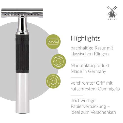 Black MÜHLE NEO Safety Razor - Double Edge, Eco-Friendly, Reusable, for Men & Women
