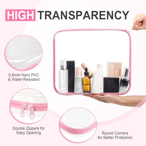Hoolerry 4 Pcs Hard Clear Zipper Case Makeup Bags Plastic Zipper Pouch Transparent Storage Box Containers for Cosmetics, Snacks, Building Blocks, Puzzles(Clear,13.8 x 11.8 x 2 in,Multicolor)