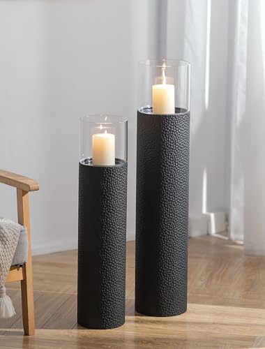 Sziqiqi Tall Floor Candle Holders: 34/27in Hurricane Pillar Holders