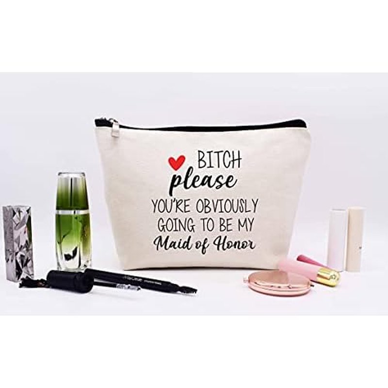 Makeup Bag Cosmetic Bag-Travel Pouch Bridesmaid Gift from Bride Bachelorette Party Present for Maid of Honor Wedding Gifts for Besties Friends Please You're Obviously Going to Be My Maid of Honor