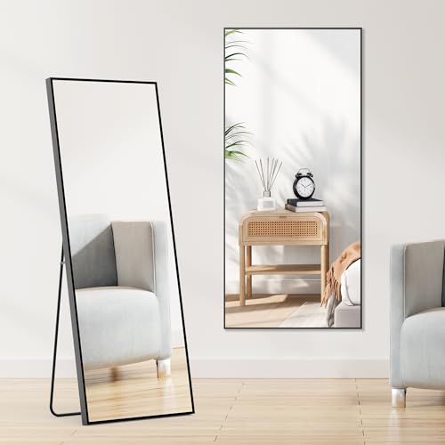 OLIXIS 64x21.5 Inch Full Length Standing Mirror with Black Frame - Bedroom Body Mirror