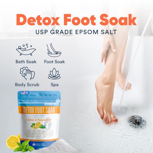 Detox Foot Soak Salts 32 Ounces with Lemon, Peppermint, Lavender Frankincense Essential Oils BPA Free Pouch with Easy Press-Lock Seal Soothe Athletes Foot, Soften Calluses, Relax Tired Feet
