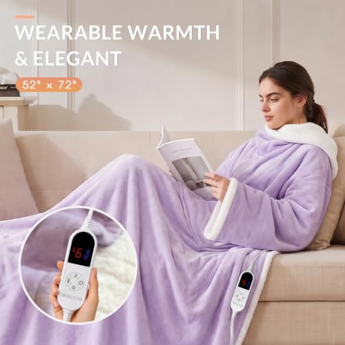 HOMLYNS Purple Wearable Heated Blanket with Foot Pocket & Sleeves, 52 x 72 inches