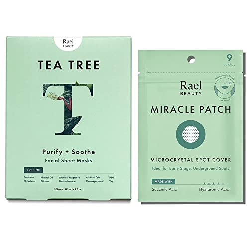 Rael Spot Care Bundle - Microcrystal Spot Cover (9 Count) & Rael Bamboo Facial Sheet Mask (Tea Tree, 5 Count)