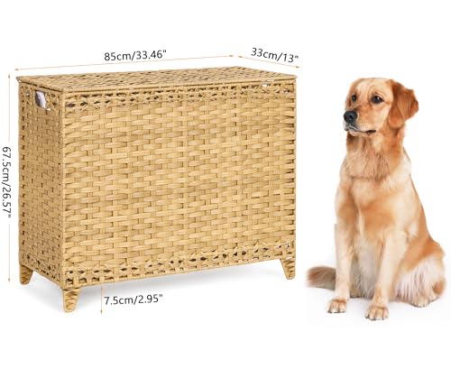 Laundry Hamper with 4 Removable Liner Bags - 176L Natural Rattan & Iron Frame - With Lid