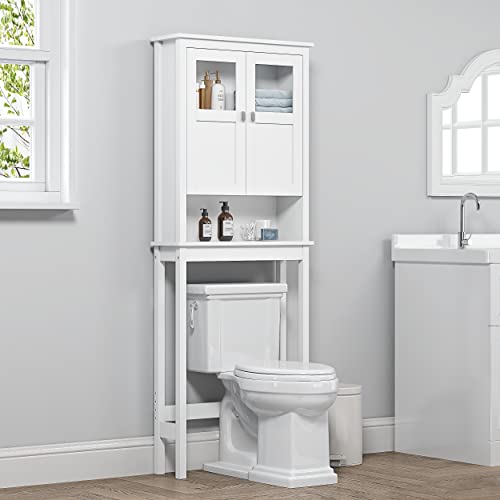 Spirich Over Toilet Bathroom Storage Cabinet with Glass Doors, White