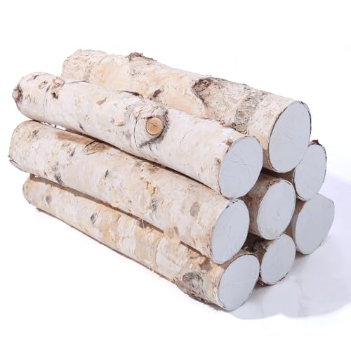 8 Pack Large Diameter Birch Logs for Fireplace Decor & Crafts - Natural Wood