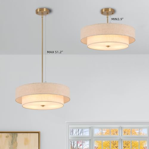 Modern Drum Chandelier Pendant Light Fixture - 17.7 inch, Gold-R Variation