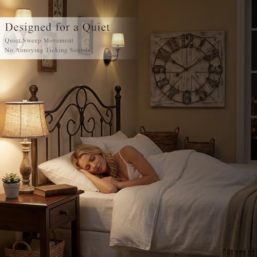 EMAX HOME 24-Inch White Square Farmhouse Wall Clock with Reversible Wooden Sign